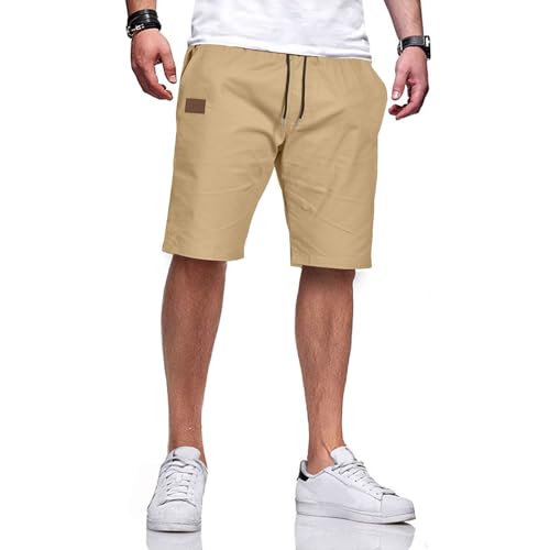 Ougelebo Kurze Hosen Herren Shorts Herren Sommer Shorts Männer Chino Baumwolle Hose Kurz Elastische Taille mit Tunnelzug Khaki S Ougelebo Kurze Hosen Herren Shorts Herren Sommer Shorts Männer Chino Baumwolle Hose Kurz Elastische Taille mit Tunnelzug Khaki S von Ougelebo