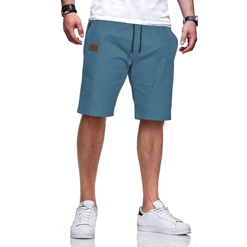 Ougelebo Kurze Hosen Herren Shorts Herren Sommer Shorts Männer Chino Baumwolle Hose Kurz Elastische Taille mit Tunnelzug Pfauenblau M von Ougelebo