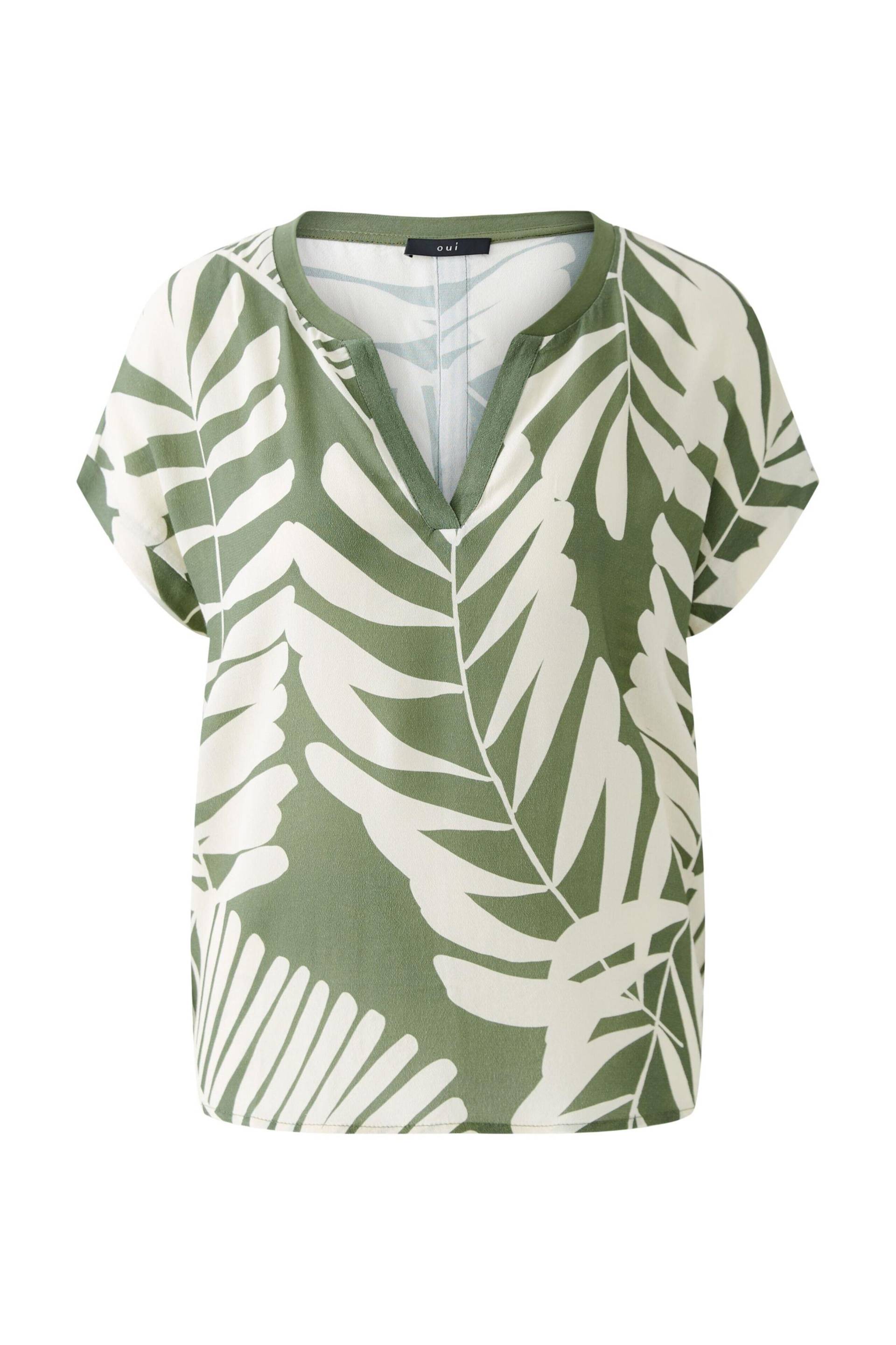 Oui - Blusenshirt Viskosepatch khaki stone - Gr. - 40 von Oui