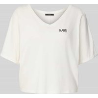 Oui Boxy Fit T-Shirt mit V-Ausschnitt in Weiss, Größe 38 von Oui