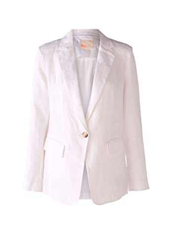 Oui Damen Blazer Leinen-Baumwollpatch tailliert geschnitten Uni Business, Freizeit, Festlich V-Ausschnitt Reverskragen Leinenmischung von Oui