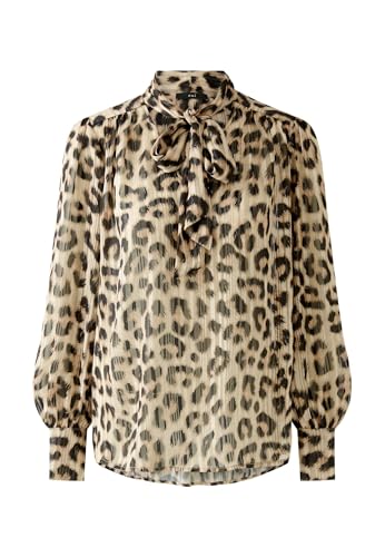 Oui Damen Bluse halbtransparent gerade geschnitten Animalprint Festlich, Business, Freizeit V-Ausschnitt Schluppe Polyester von Oui