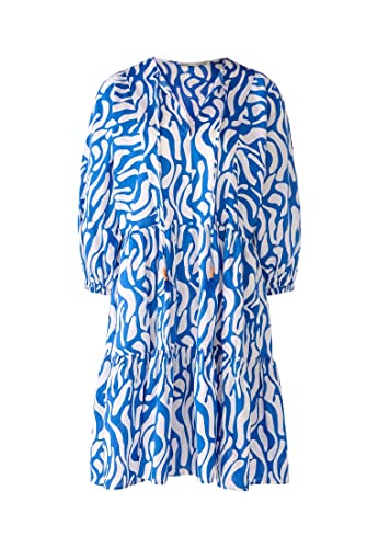 Oui Damen Kleid aus 100% Baumwolle Voile Oversized geschnitten Alloverprint Freizeit V-Ausschnitt ohne Kragen Baumwolle von Oui