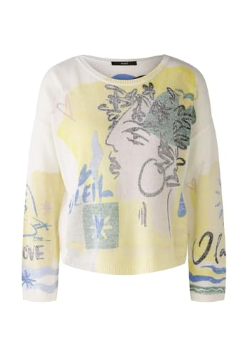 Oui Damen Pullover 100% Baumwolle lässig geschnitten Print Freizeit Rundhals Blende Baumwolle von Oui