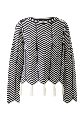 Oui Damen Pullover Baumwollmischung Boxy geschnitten Geometrical Freizeit U-Boot-Ausschnitt Blende Baumwollmischung von Oui
