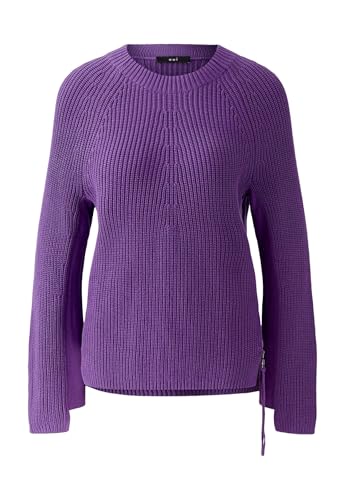 Oui Damen Pullover RUBI mit Reißverschluss, in reiner Baumwolle gerade geschnitten Uni von Oui