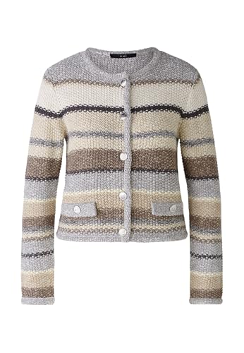 Oui Damen Strickjacke mit dekorativen Knöpfen schmal geschnitten Gestreift Freizeit Rundhals Blende Nylon von Oui