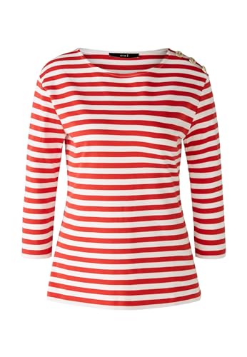 Oui Damen T-Shirt 100% Baumwolle gerade geschnitten Gestreift Freizeit, Lounge/Homewear U-Boot-Ausschnitt ohne Kragen Baumwolle von Oui