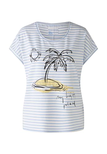 Oui Damen T-Shirt elastische Cotton-Modalqualität lässig geschnitten Platziertes Motiv Freizeit, Lounge/Homewear Rundhals Blende Baumwollmischung von Oui