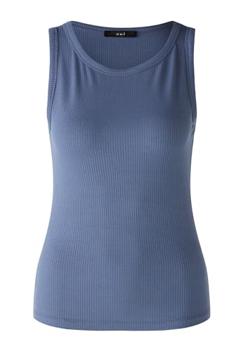 Oui Damen Top elastische Viskoserippe schmal geschnitten Uni Freizeit, Lounge/Homewear Rundhals Blende Viskosemischung von Oui