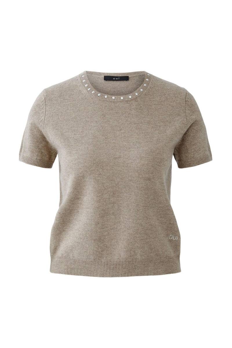 Oui - Feinstrickpullover mit dekorativen Ziersteinen braun - Gr. - 36 von Oui