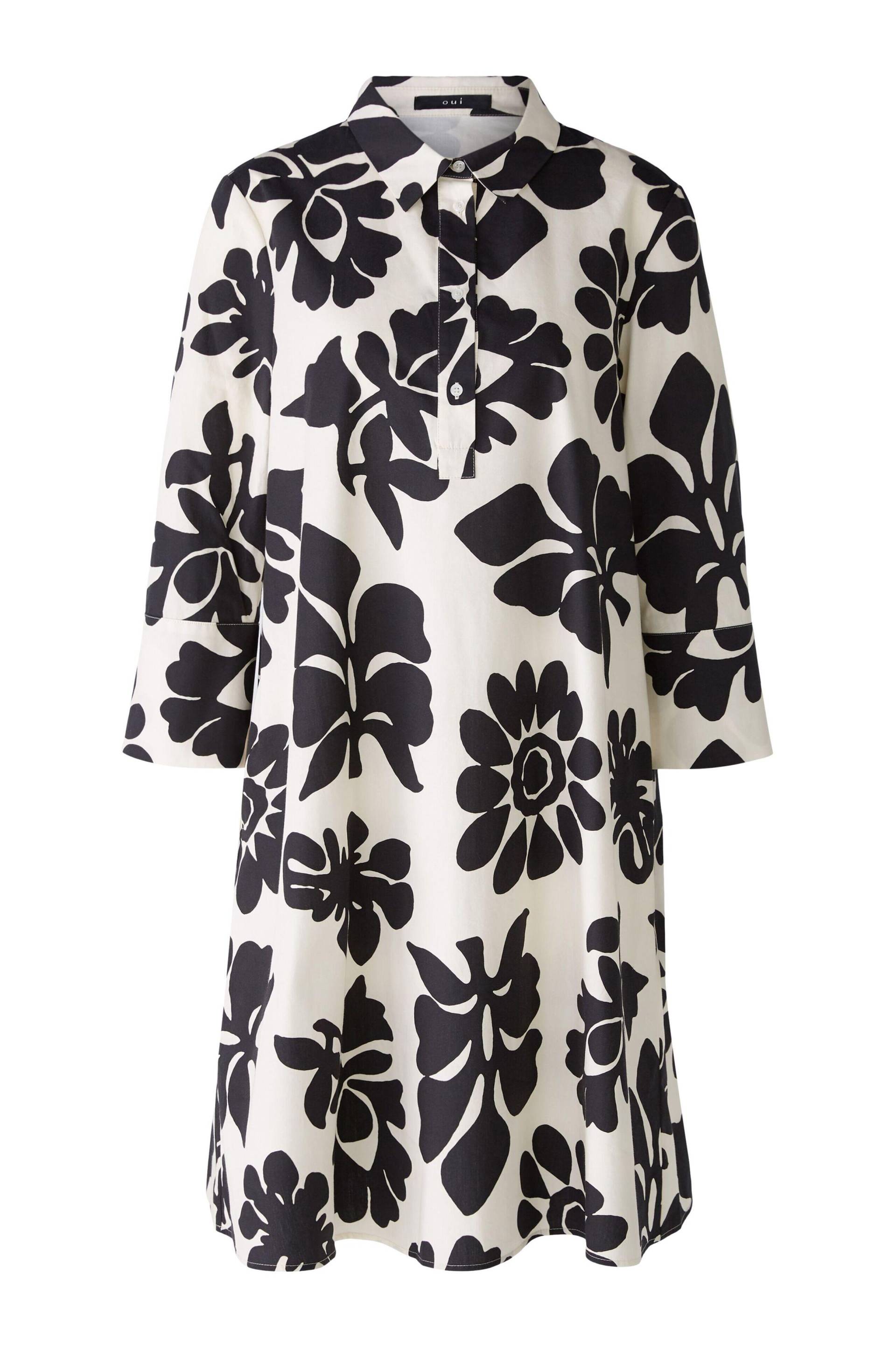 Oui - Hemdblusenkleid reine Baumwolle offwhite black - Gr. - 36 von Oui