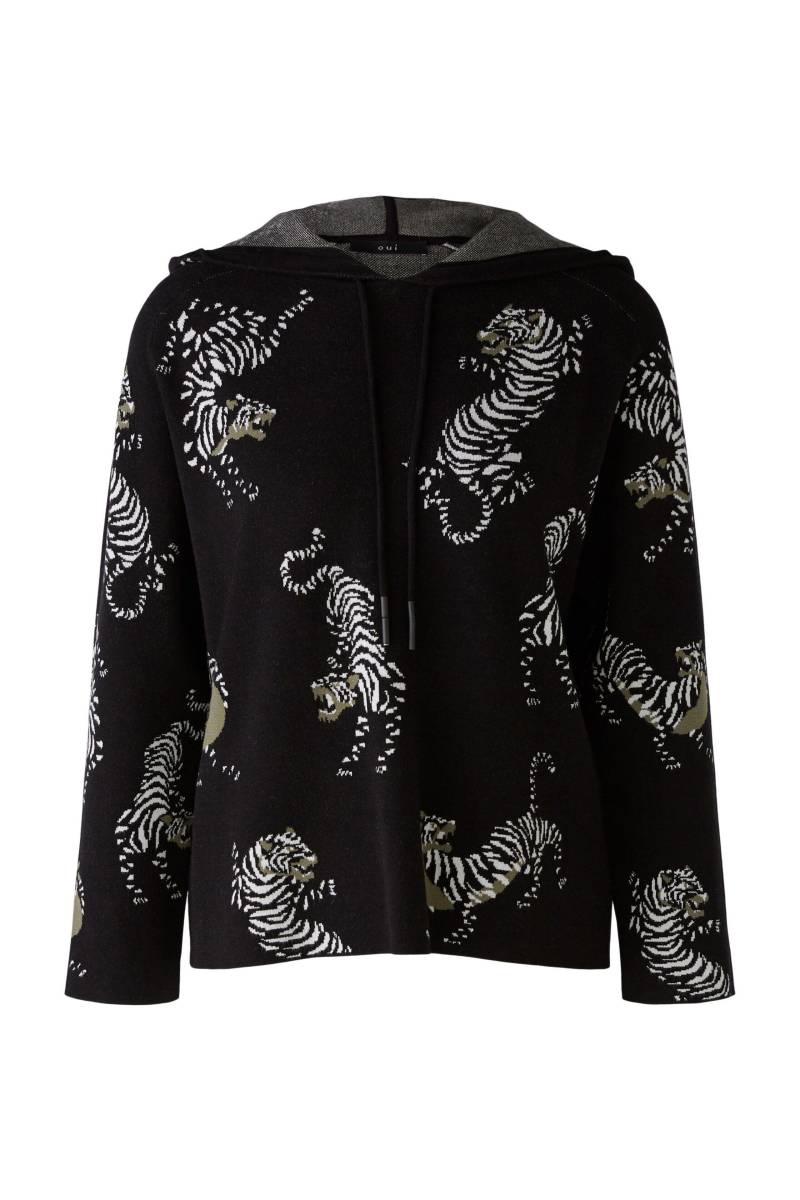 Oui - Kapuzenpullover Viskosemischung black offwhite - Gr. - 36 von Oui