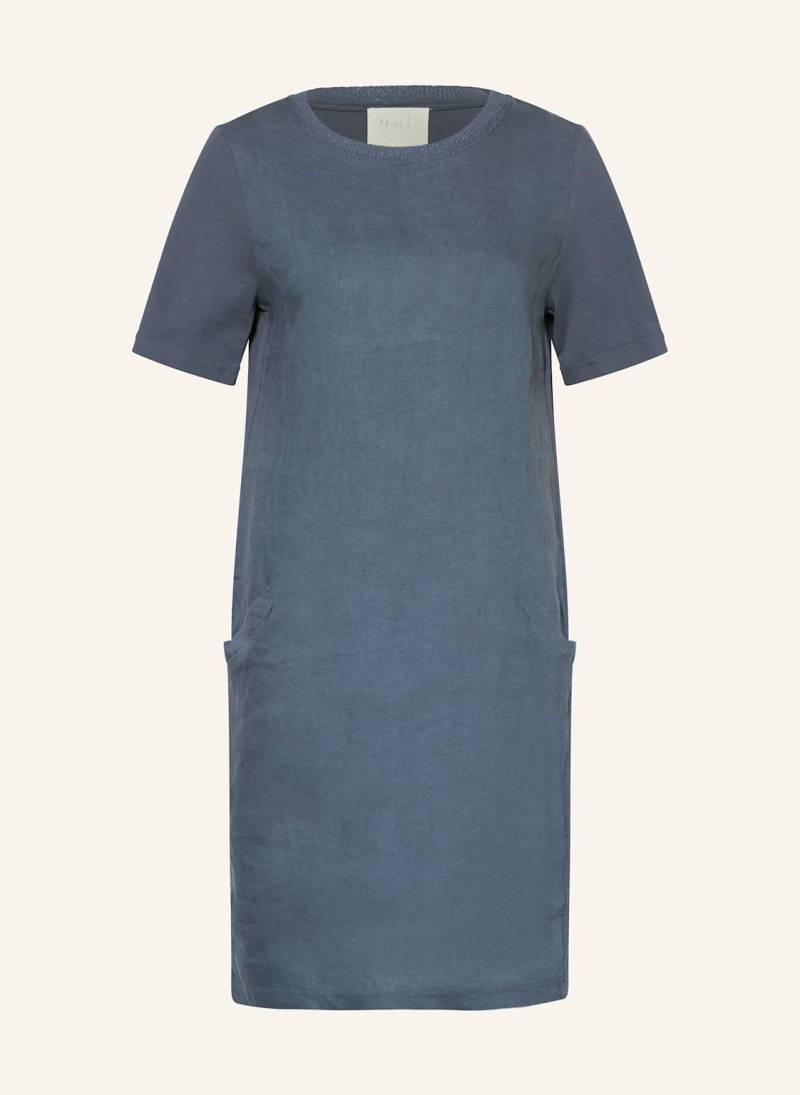 Oui Kleid Im Materialmix Mit Leinen blau von Oui