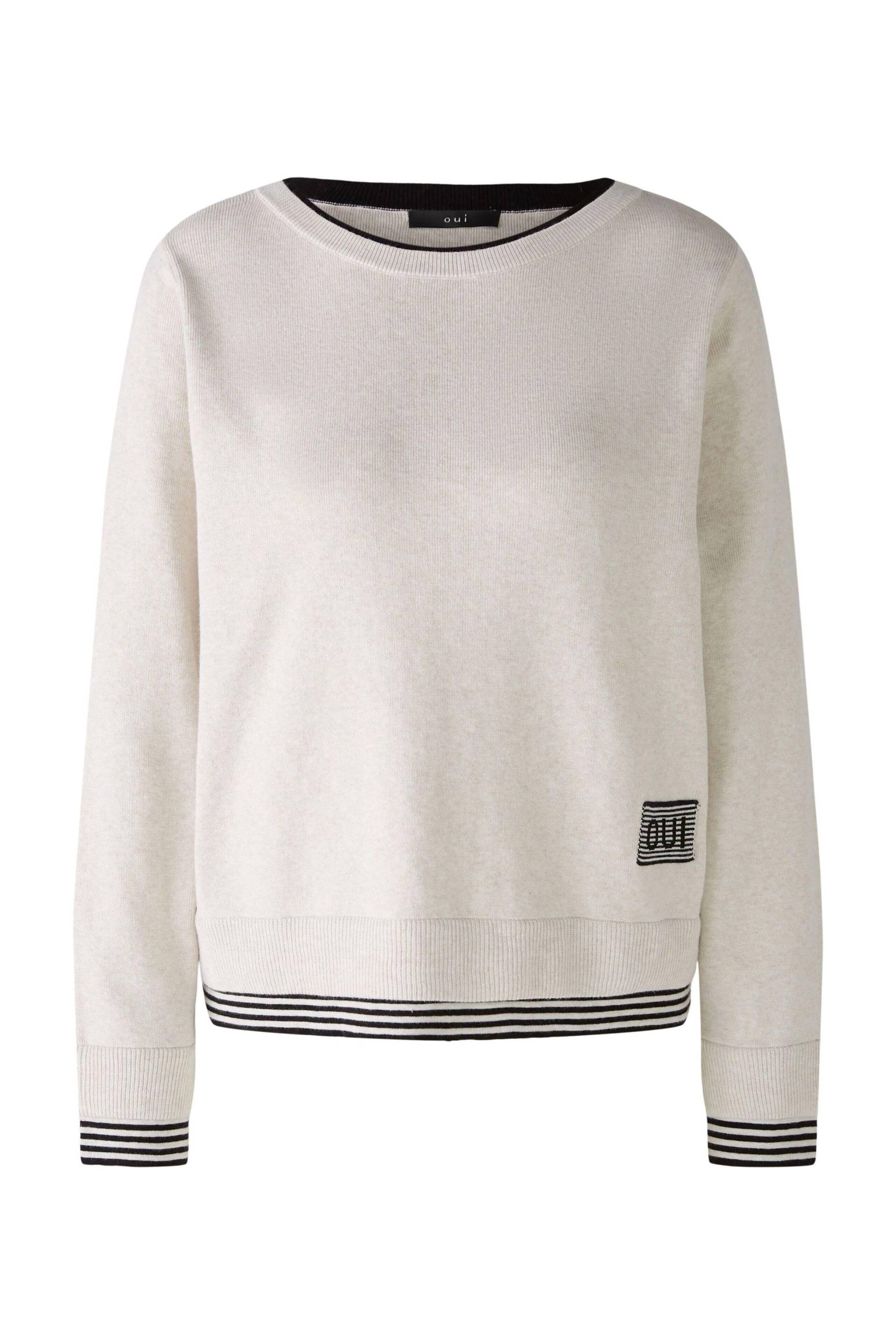 Oui - LEEZA Pullover reine Baumwolle white black - Gr. - 42 von Oui