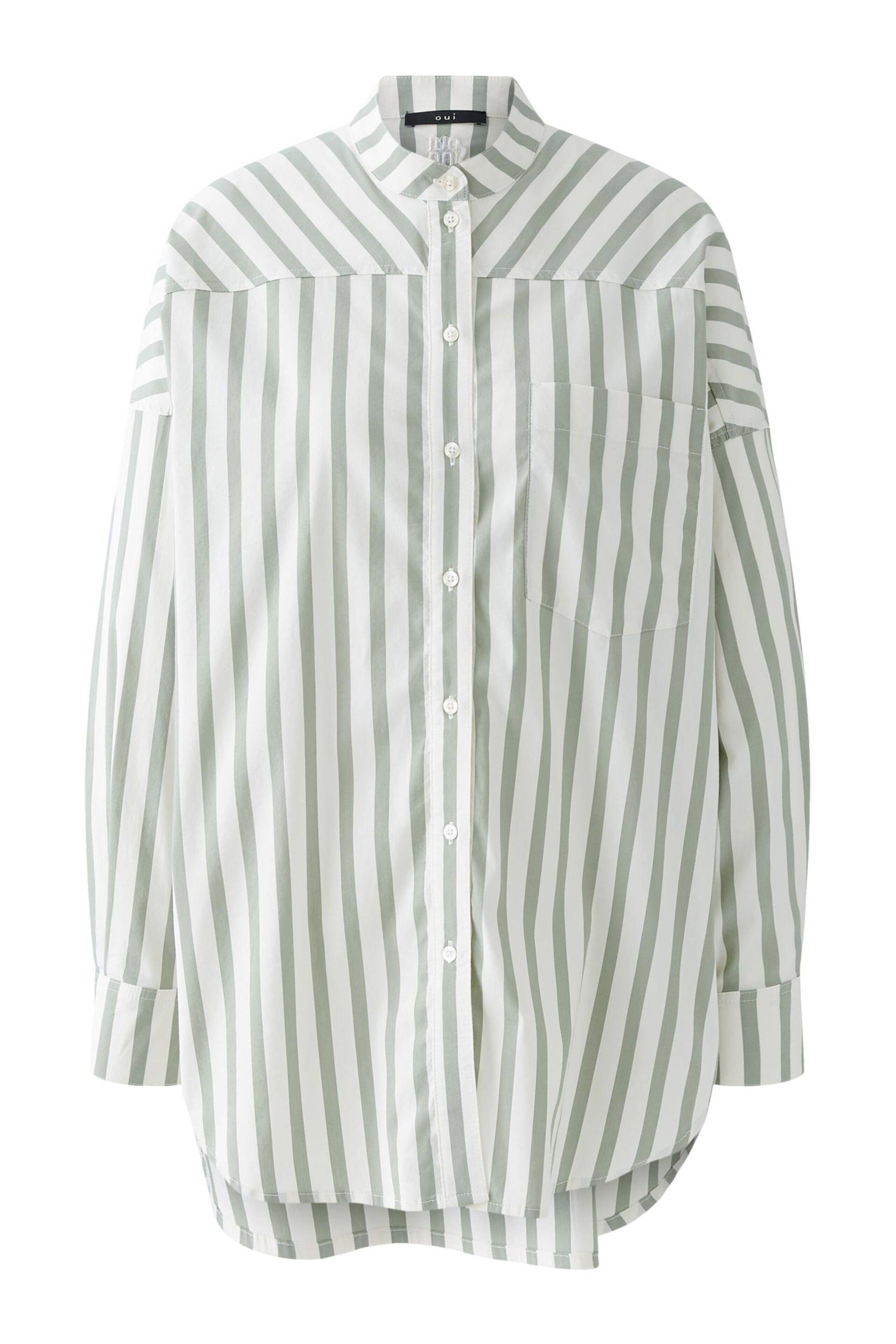 Oui - Longbluse Baumwollmischung green white - Gr. - 36 von Oui