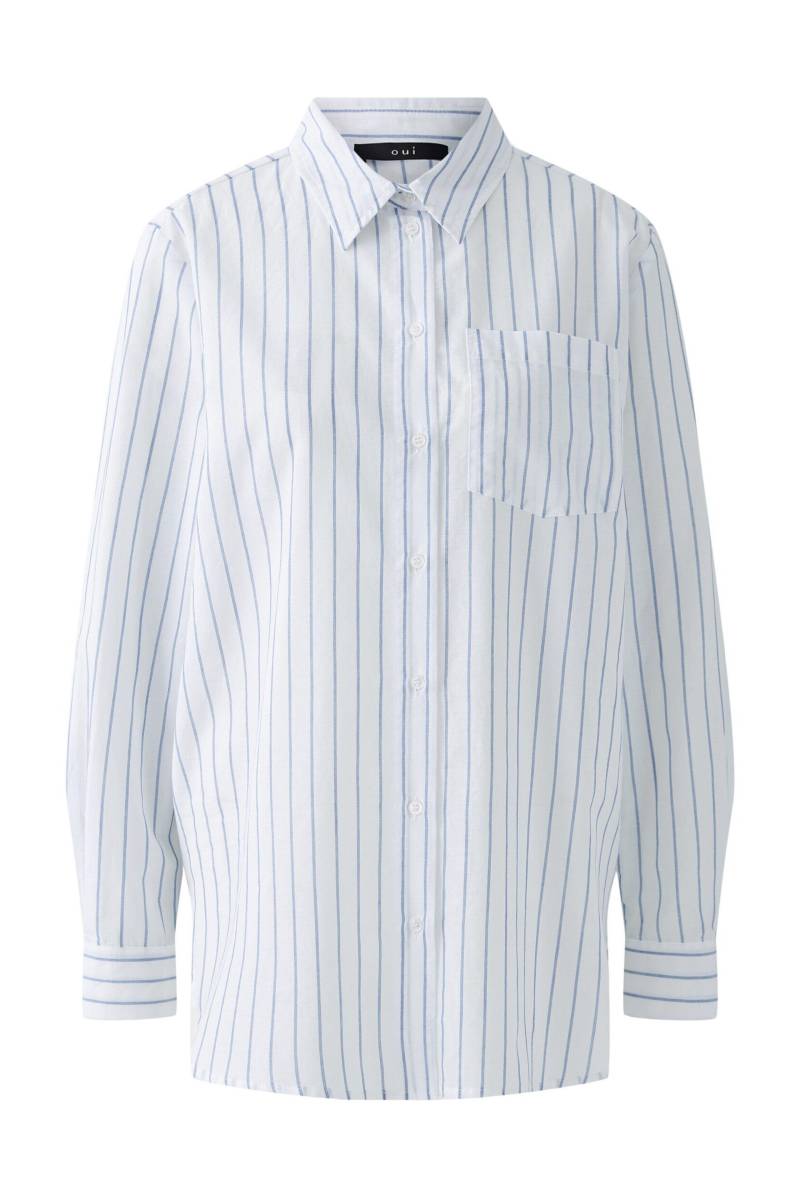 Oui - Longbluse Baumwollvoile white blue - Gr. - 44 von Oui
