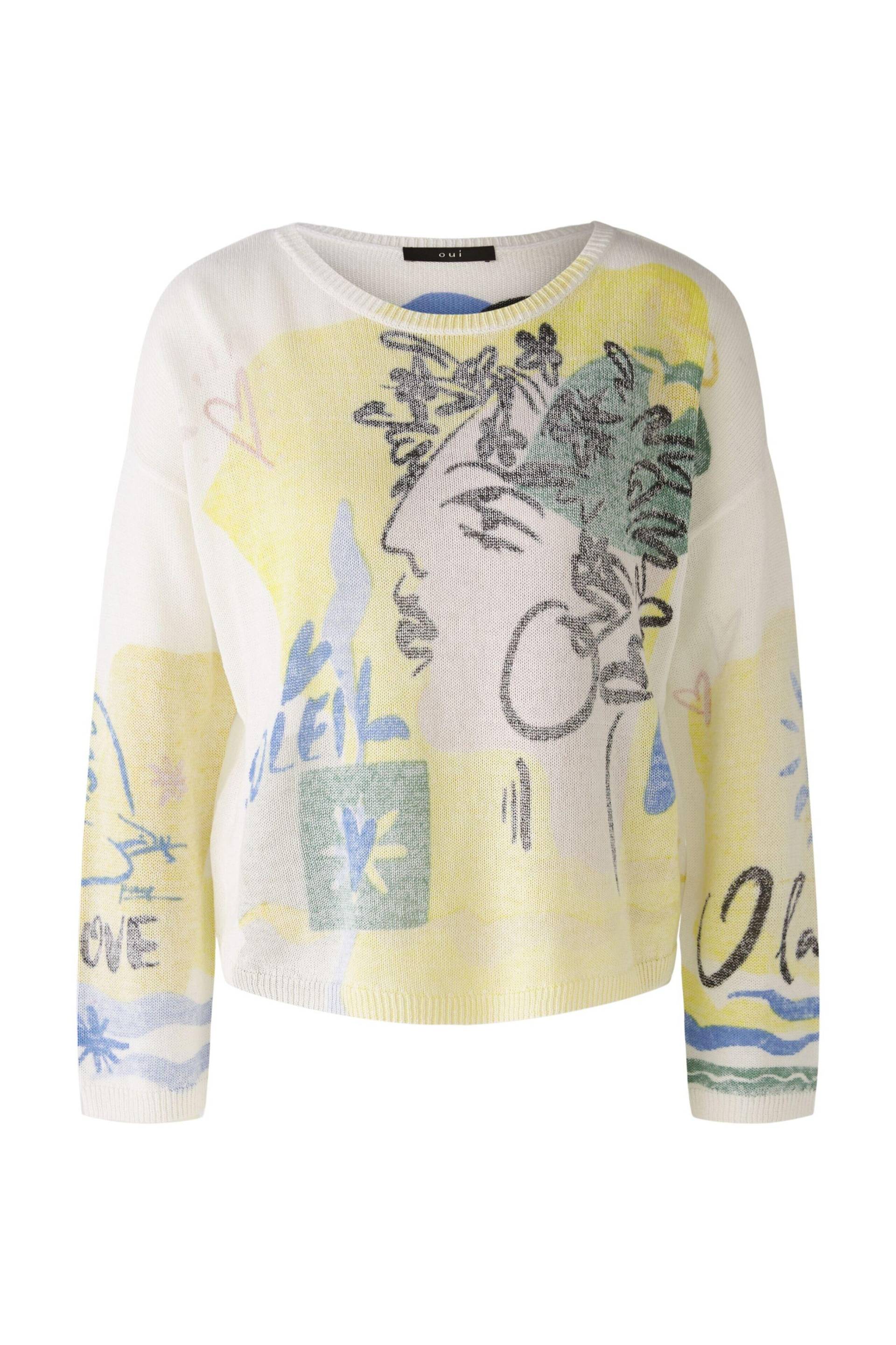 Oui - Pullover 100% Baumwolle white yellow - Gr. - 46 von Oui