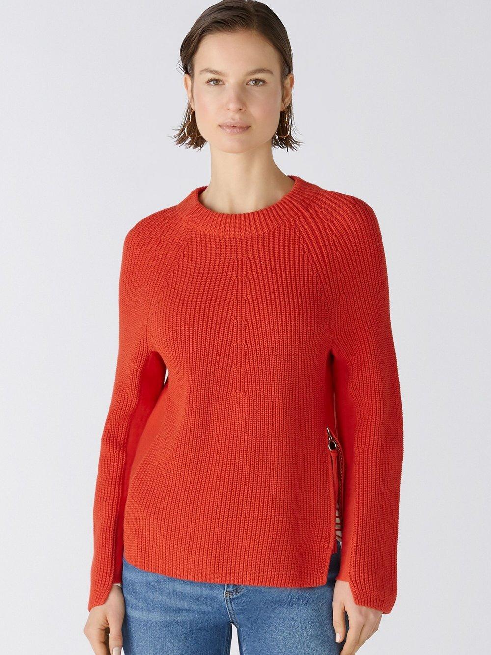 Oui Pullover Damen Baumwolle Rundhals, rot von Oui