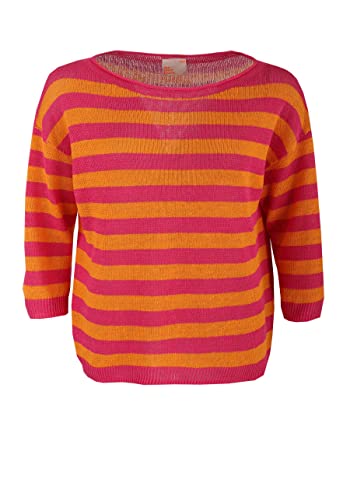 Oui Pullover Langarm Rundhals Leinen Ringel pink/orange Größe 38 von Oui