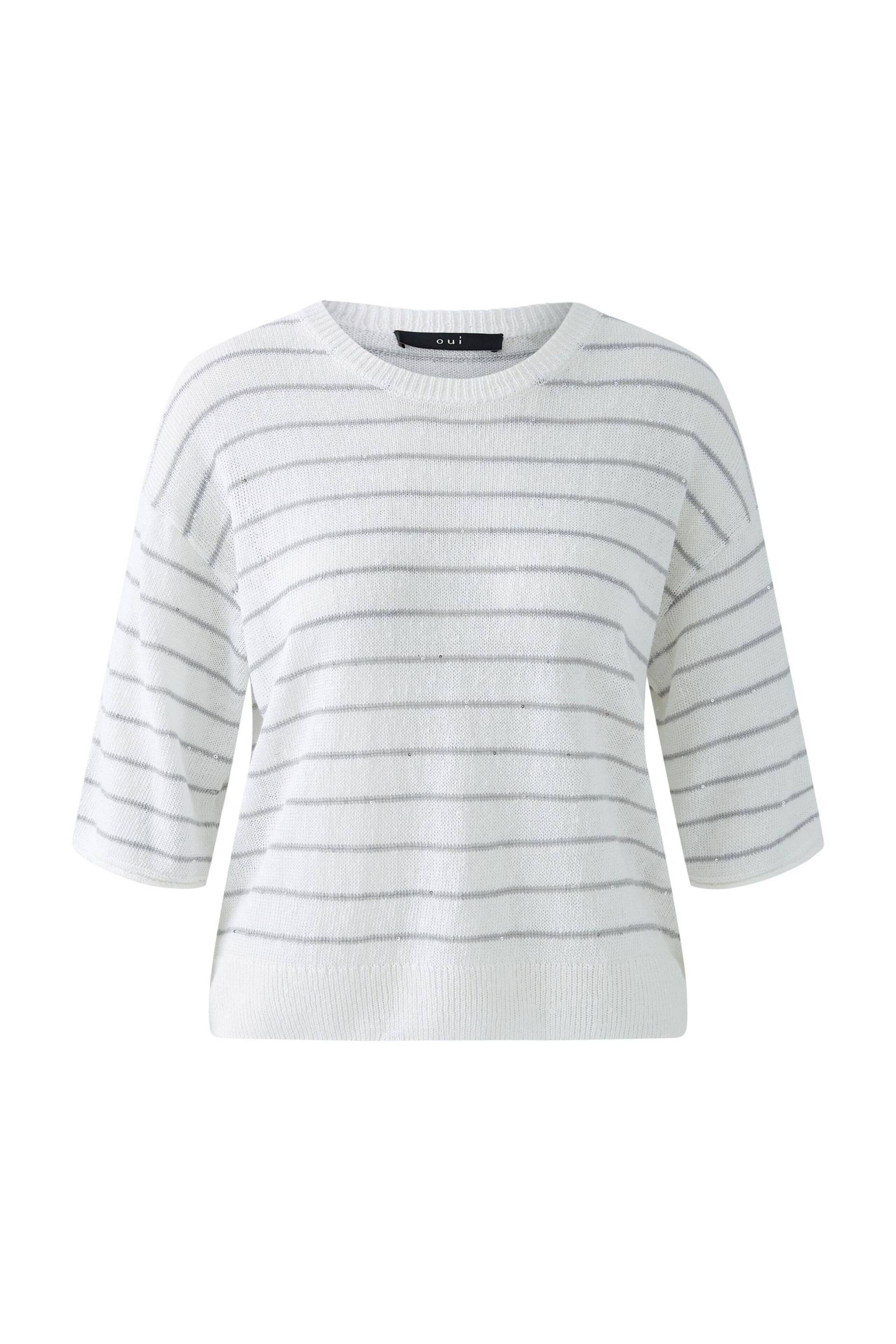 Oui - Pullover Leinen- Viskosemischung white black - Gr. - 34 von Oui