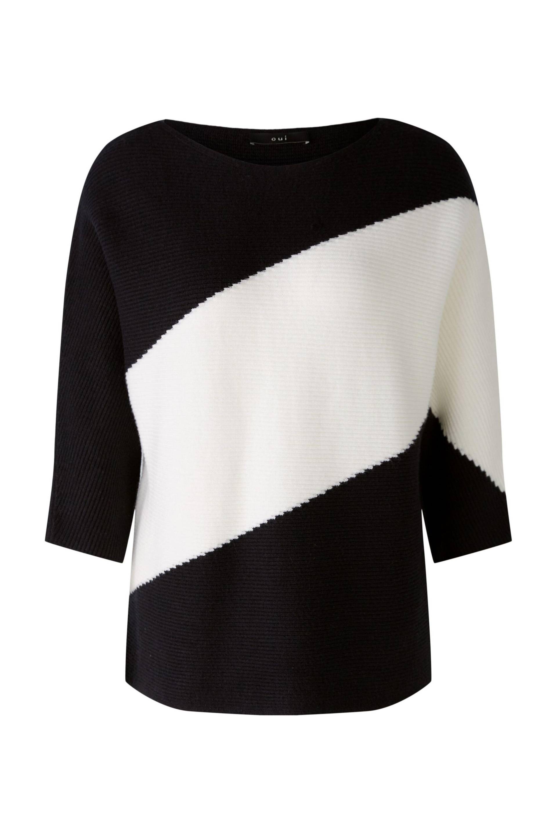 Oui - Pullover Viskosemischung black offwhite - Gr. - 44 von Oui