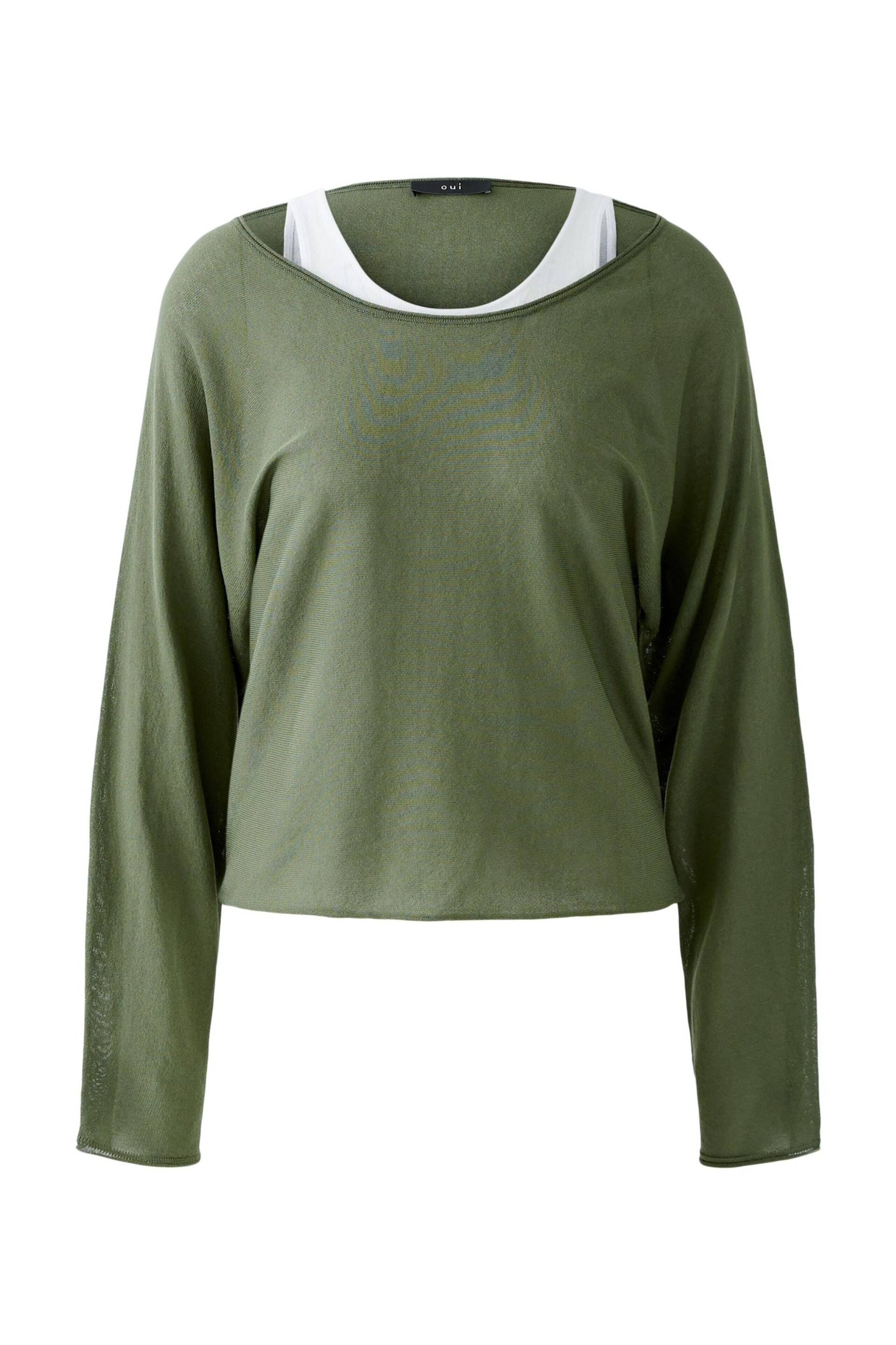 Oui - Pullover Viskosemischung khaki white - Gr. - 36 von Oui