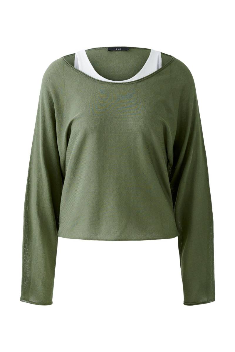 Oui - Pullover Viskosemischung khaki white - Gr. - 36 von Oui