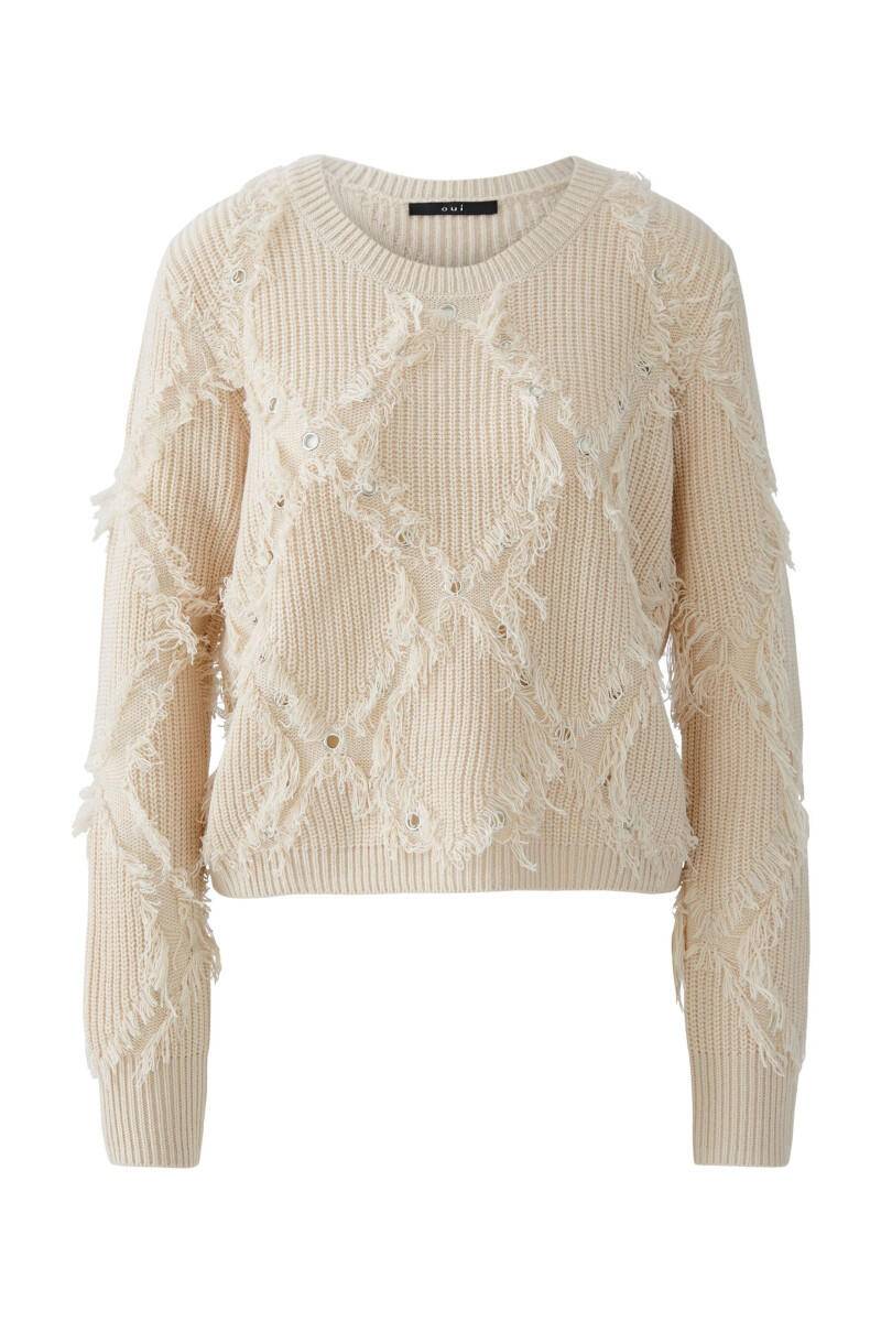 Oui - Pullover mit eingestricktem Rautenmuster beige - Gr. - 36 von Oui
