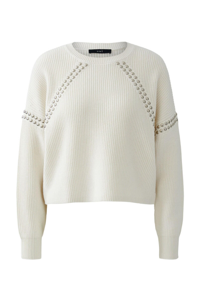 Oui - Pullover mit platzierten Metallnieten weiß - Gr. - 42 von Oui