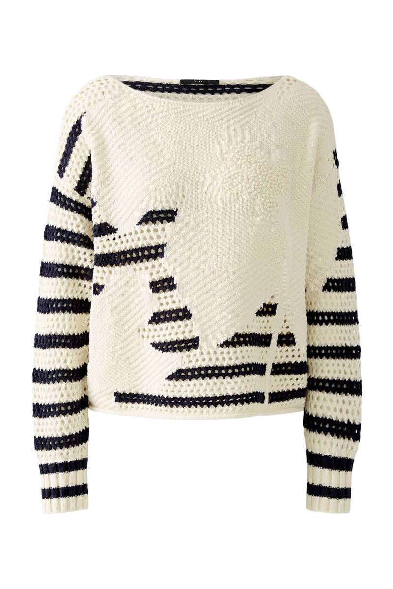 Oui - Pullover reine Baumwolle white blue - Gr. - 42 von Oui