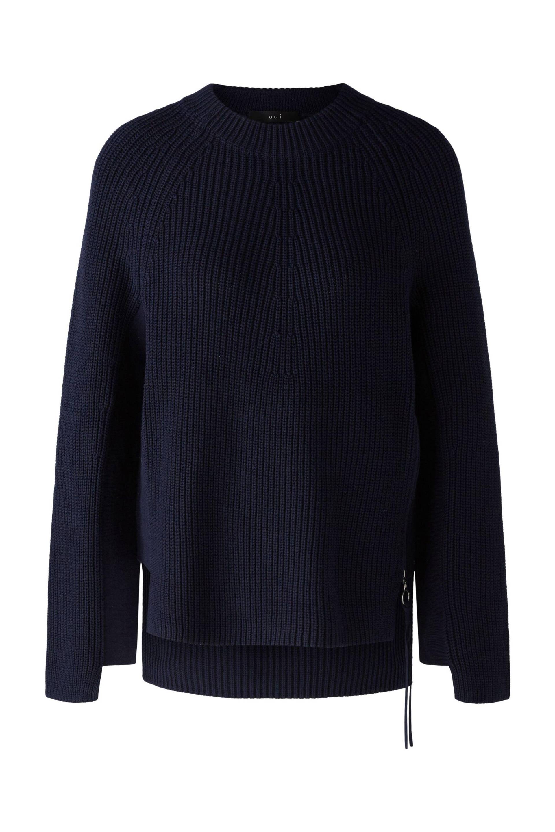 Oui - RUBI Pullover mit Reißverschluss, in reiner Baumwolle darkblue - Gr. - 34 von Oui