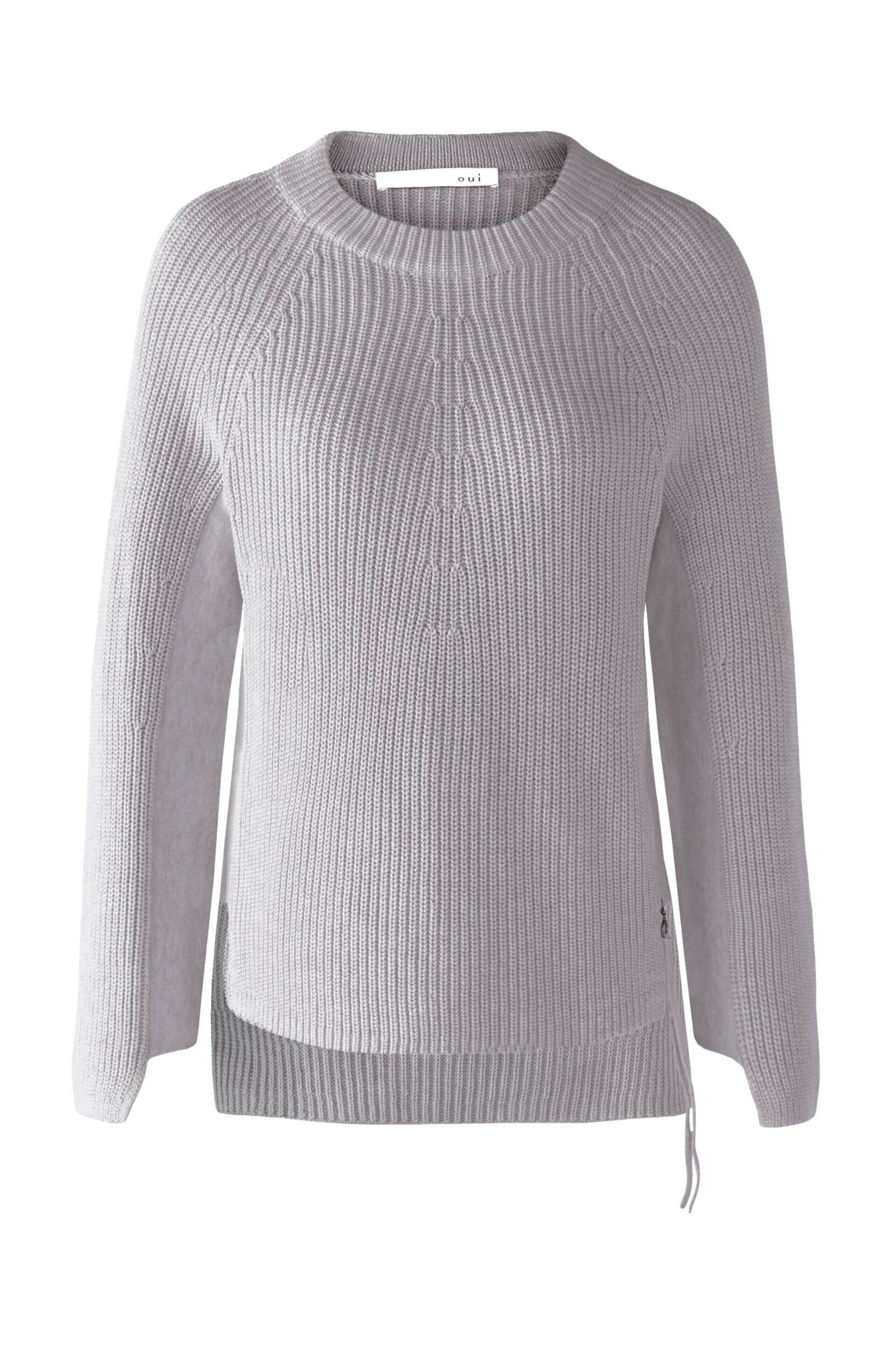 Oui - RUBI Pullover mit Reißverschluss, in reiner Baumwolle light grey - Gr. - 40 von Oui