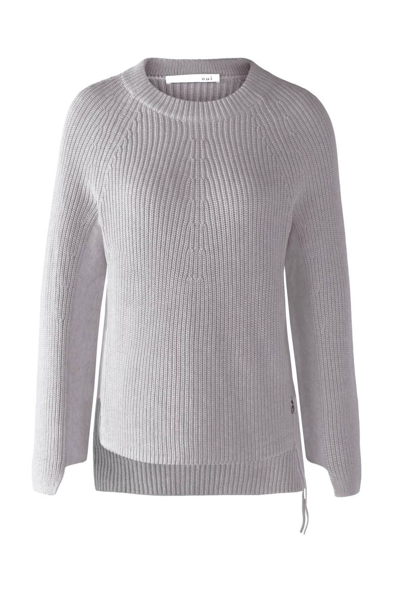 Oui - RUBI Pullover mit Reißverschluss, in reiner Baumwolle light grey - Gr. - 40 von Oui
