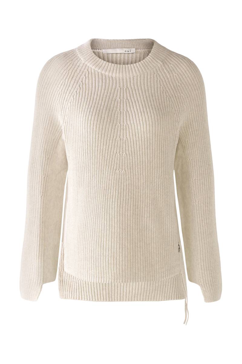 Oui - RUBI Pullover mit Reißverschluss, in reiner Baumwolle offwhite melang - Gr. - 44 von Oui