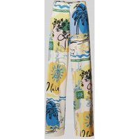 Oui Regular Fit Stoffhose mit Allover-Print in Weiss, Größe 36 von Oui