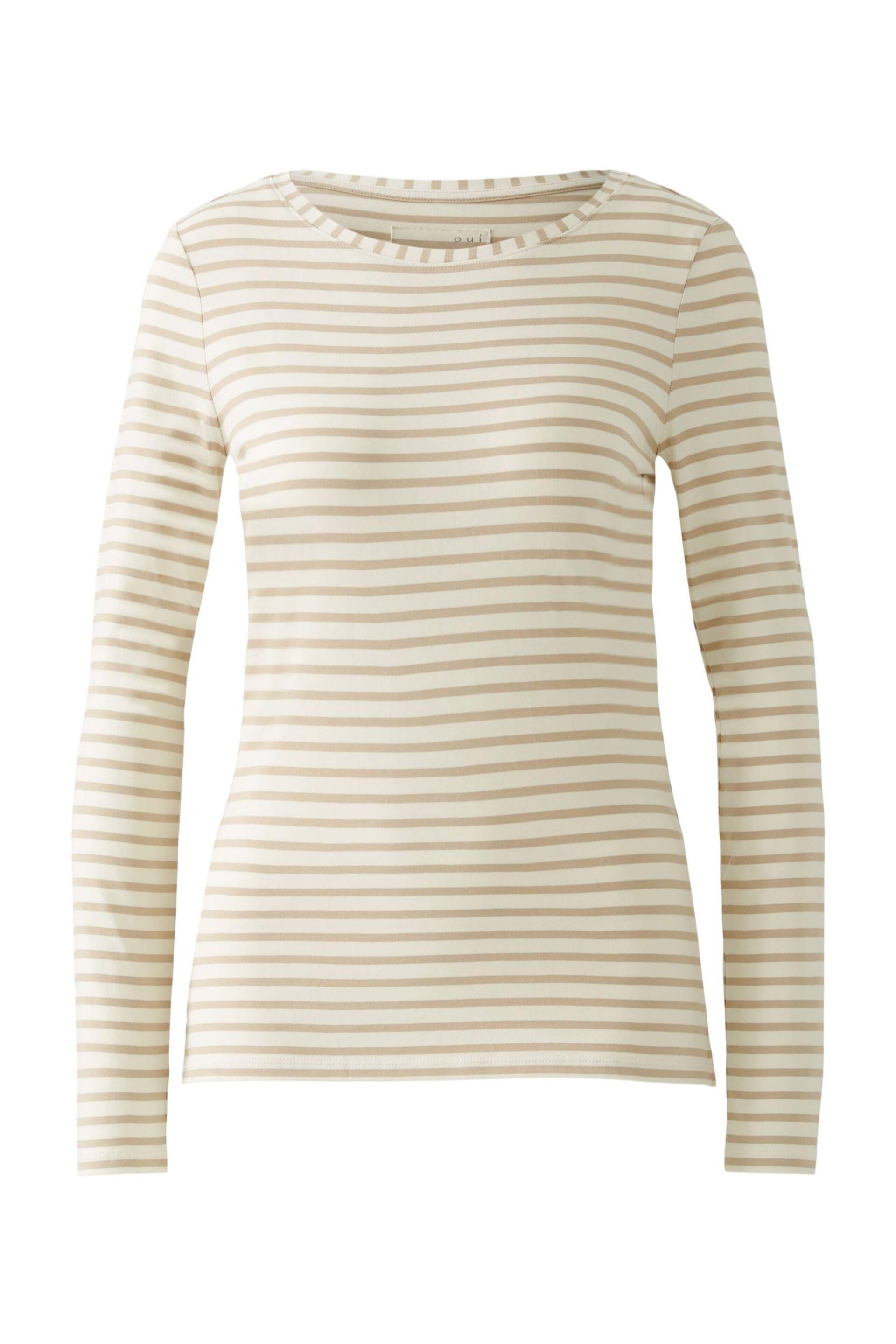 Oui - SUMIKO Langarmshirt elastische Cotton-Modalmischung offwhite camel - Gr. - 40 von Oui