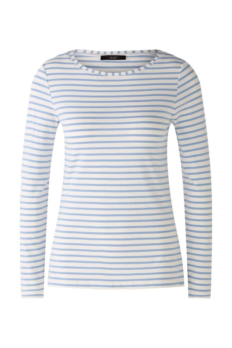Oui - SUMIKO Langarmshirt elastische Cotton-Modalmischung white blue - Gr. - 44 von Oui
