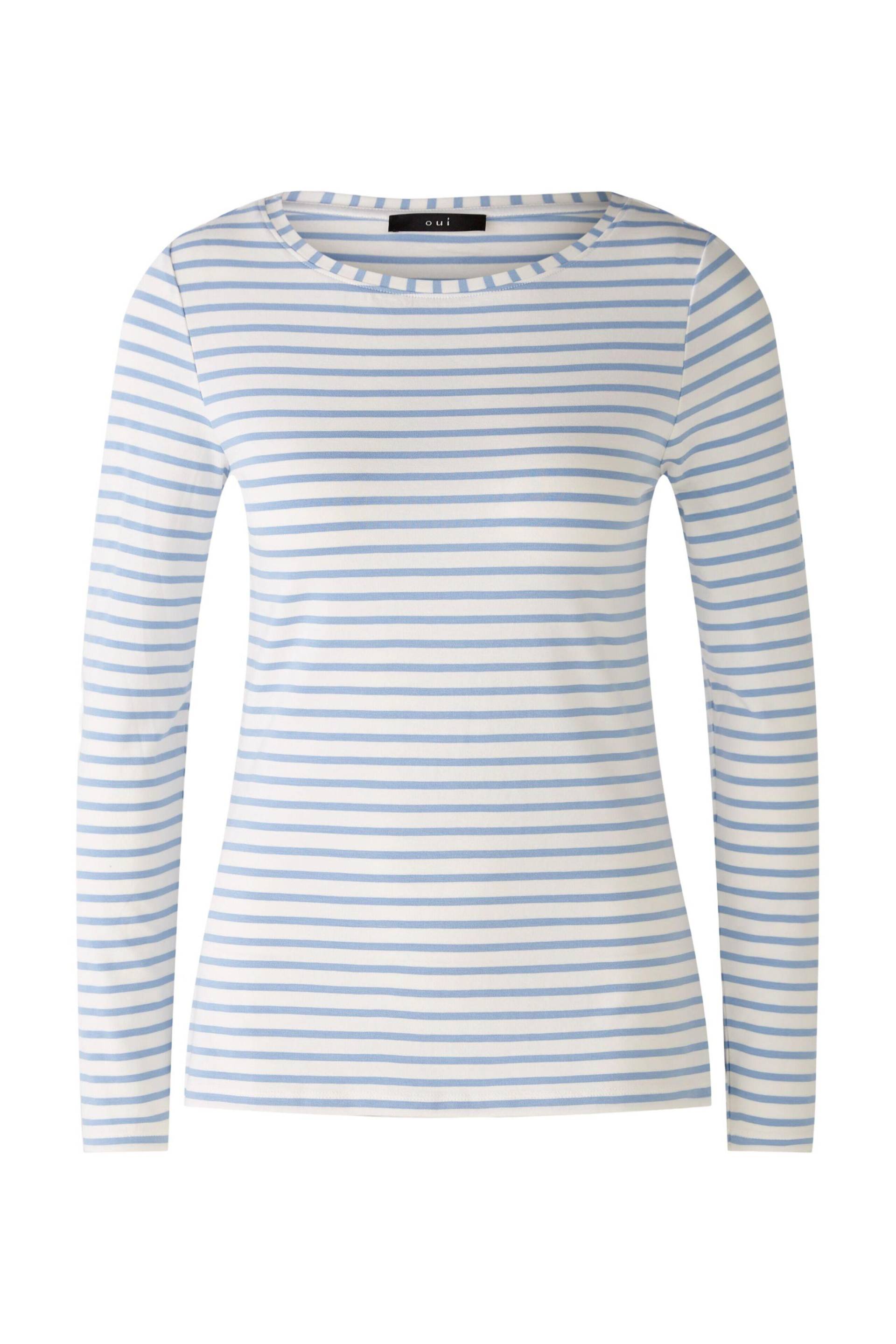 Oui - SUMIKO Langarmshirt elastische Cotton-Modalmischung white blue - Gr. - 46 von Oui