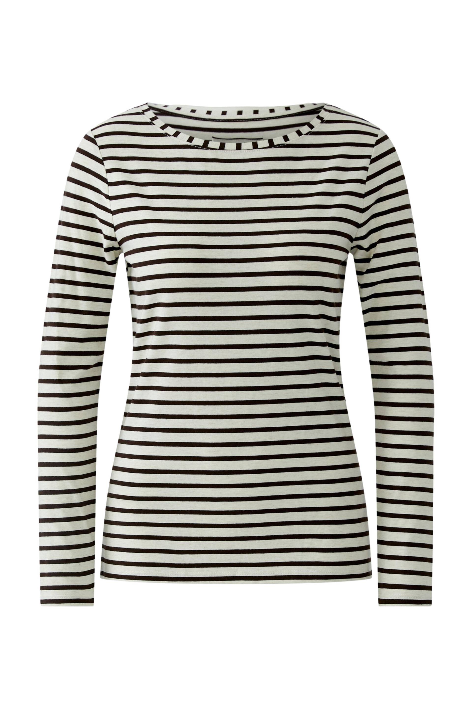 Oui - SUMIKO Langarmshirt elastische Cotton-Modalmischung white brown - Gr. - 36 von Oui