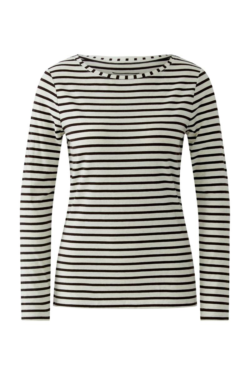 Oui - SUMIKO Langarmshirt elastische Cotton-Modalmischung white brown - Gr. - 44 von Oui