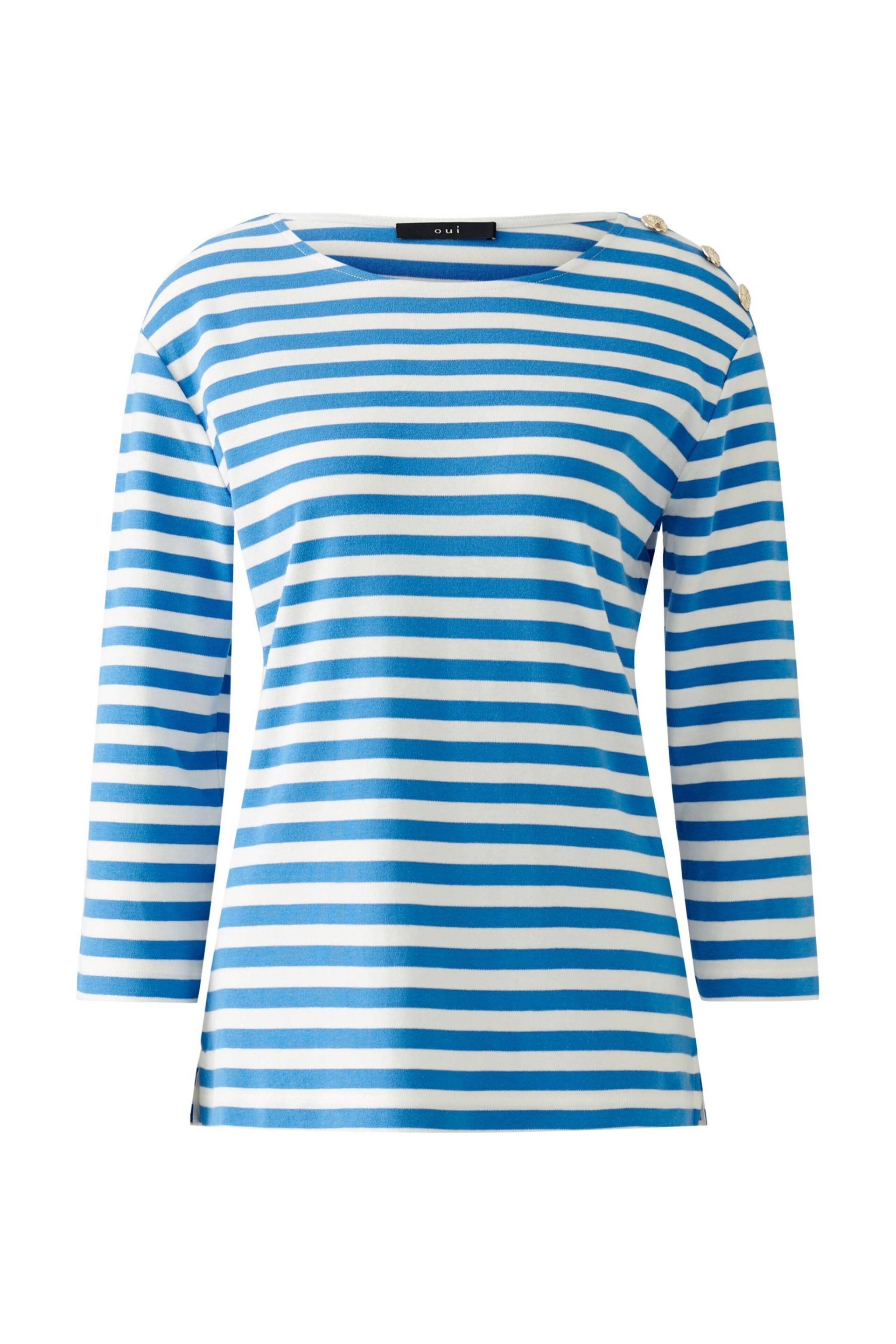 Oui - SUNALA T-Shirt reine Baumwolle offwhite blue - Gr. - 42 von Oui