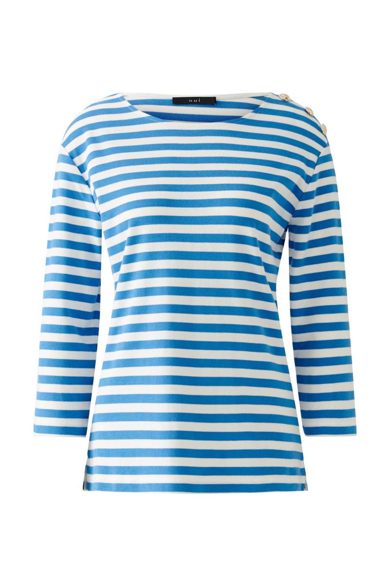 Oui - SUNALA T-Shirt reine Baumwolle offwhite blue - Gr. - 42 von Oui