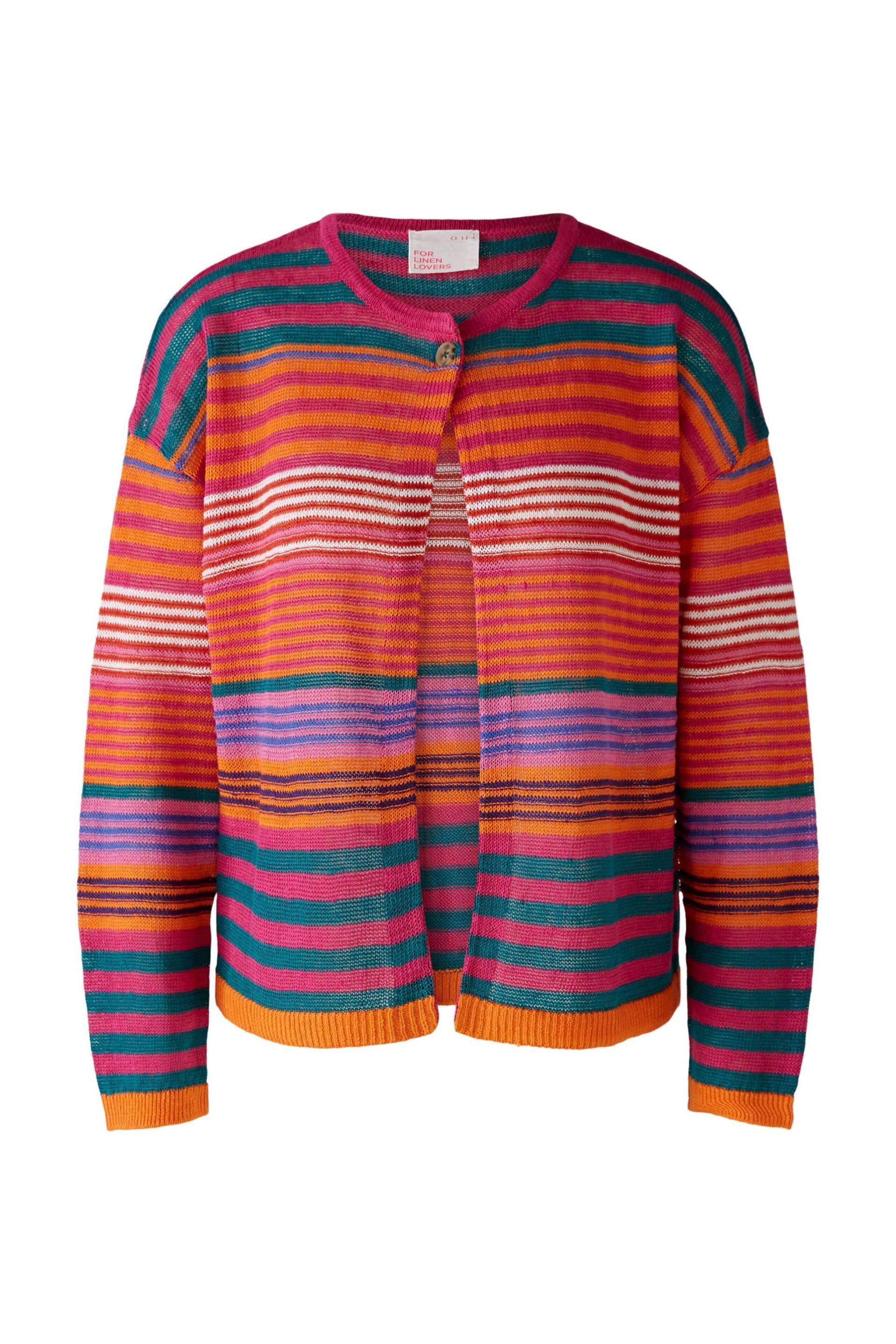 Oui - Strickjacke 100% Leinen pink green - Gr. - 40 von Oui