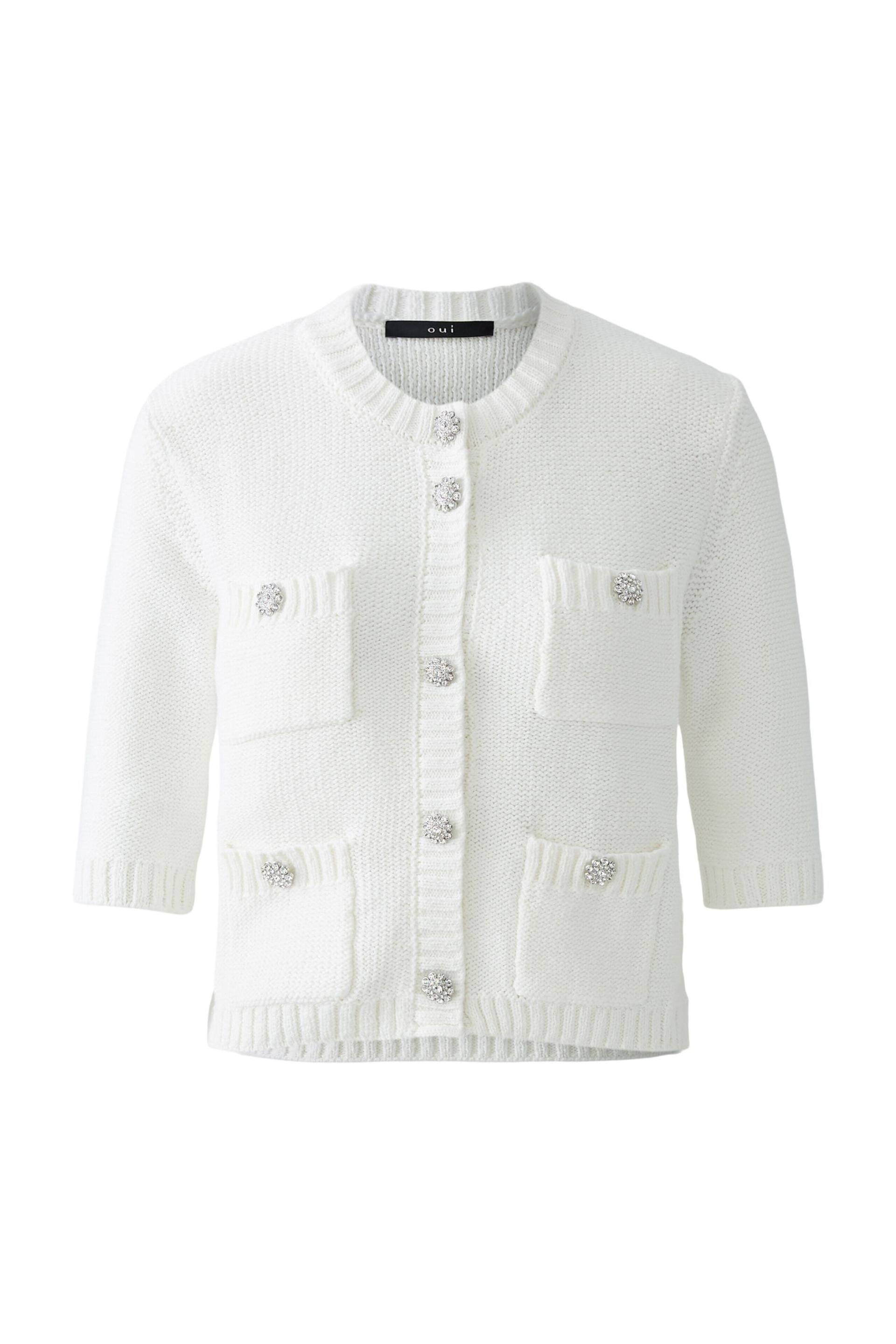 Oui - Strickjacke Baumwollmischung cloud dancer - Gr. - 40 von Oui