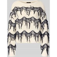 Oui Strickpullover mit Applikationen in Offwhite, Größe 38 von Oui