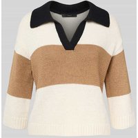 Oui Strickpullover mit V-Ausschnitt in Camel, Größe 38 von Oui