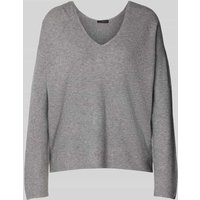 Oui Strickpullover mit abgerundetem V-Ausschnitt Modell 'FREYJA' in Mittelgrau, Größe 34 von Oui