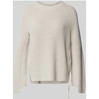 Oui Strickpullover mit geripptem Rundhalsausschnitt in Offwhite, Größe 38 von Oui