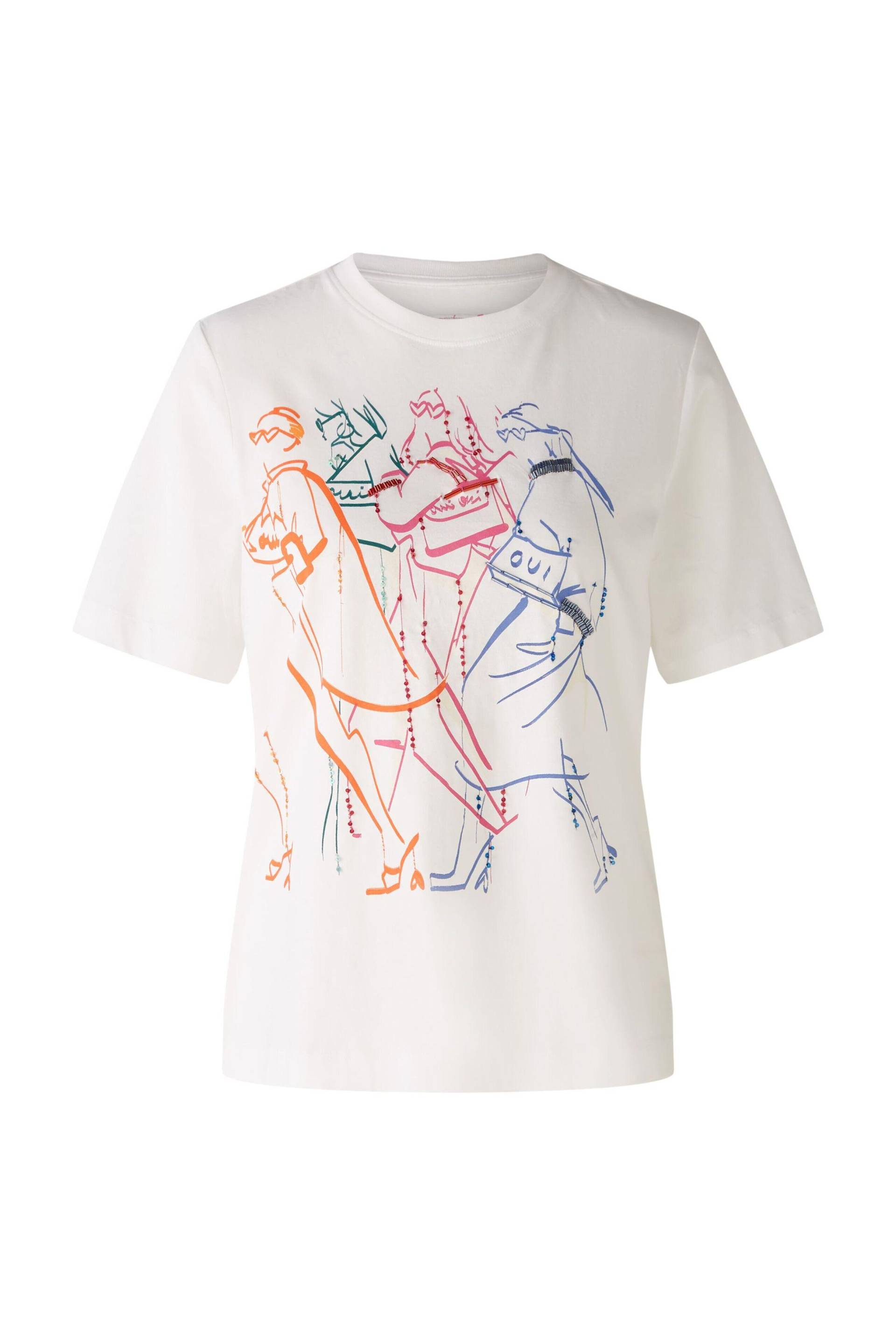 Oui - T-Shirt 100% Organic Cotton offwhite red - Gr. - 36 von Oui